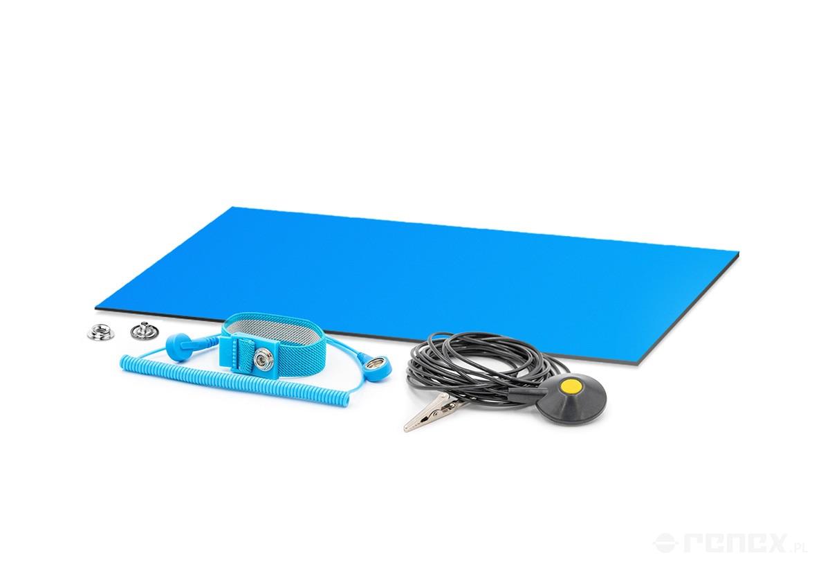 Juego de esterilla antiestática azul 50×60 cm, con muñequera y cable, foto del fabricante (RENEX/REECO)