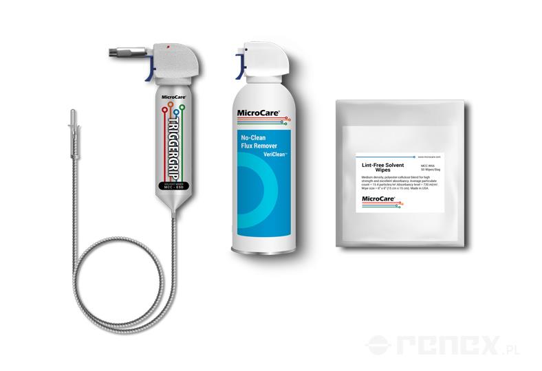 Kit de limpieza MicroCare DC1 (1×DC1, 1×TriggerGrip, 1×W66), foto del fabricante (RENEX/REECO)