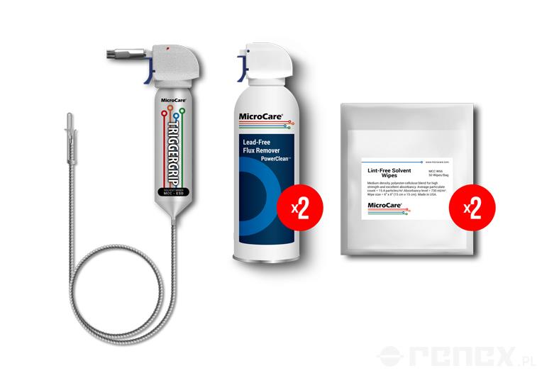 Kit de limpieza MicroCare PW2 (2×PW3, 1×TriggerGrip, 2×W66), foto del fabricante (RENEX/REECO)