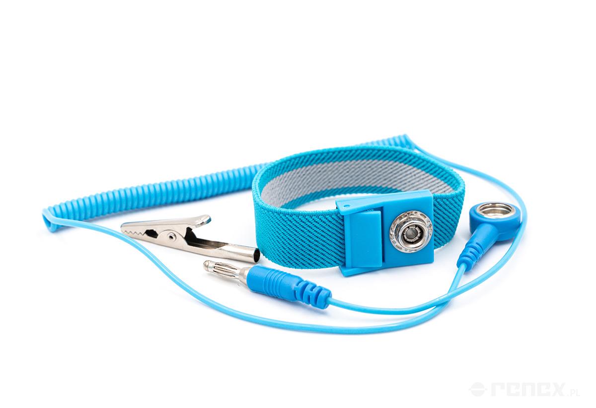 Muñequera ESD azul, cable de 1,8 m, foto del fabricante (RENEX/REECO)